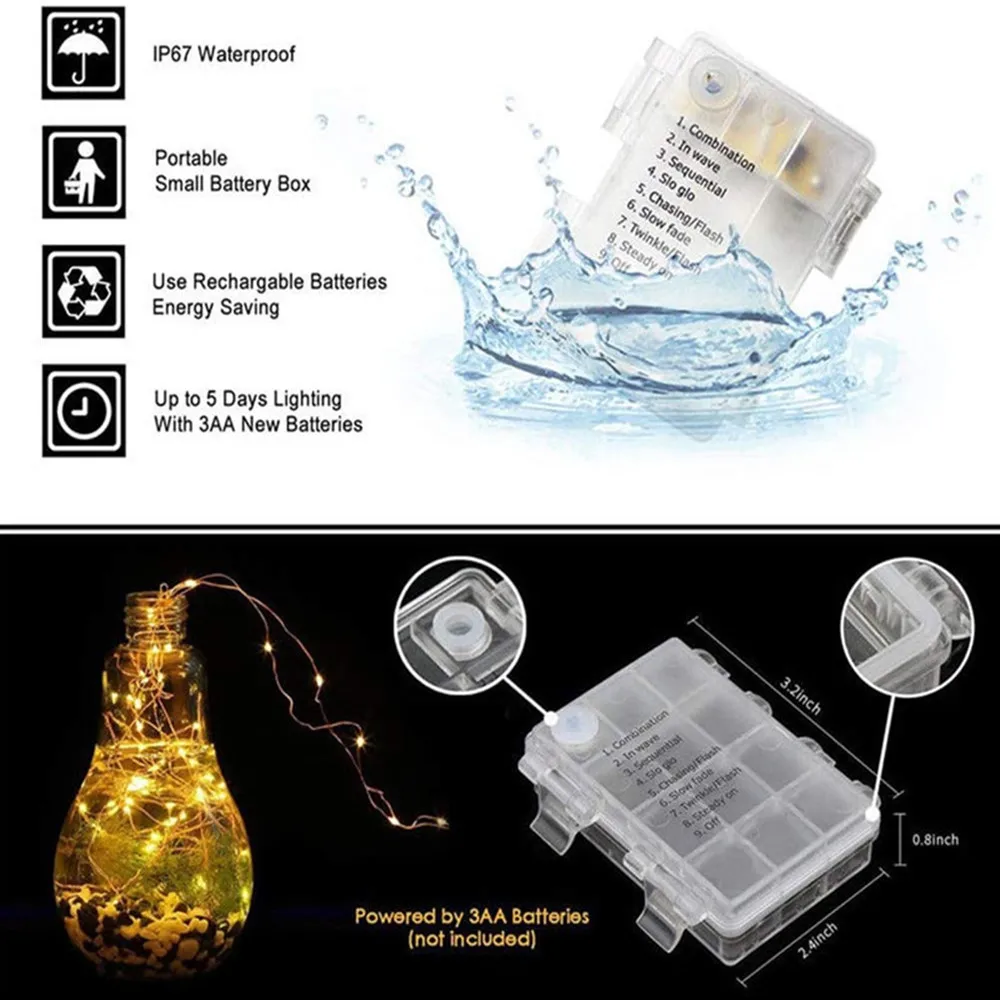 Светодиодная гирлянда с питанием от батарейки уличная лампа-лента дистанционным
