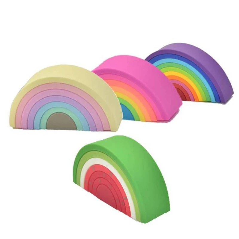 

1Set Food Grade Silicone Baby Jenga Toys Rainbow watermelon Colors Montessori Creative Toys Game Early Educational Toys For Kids