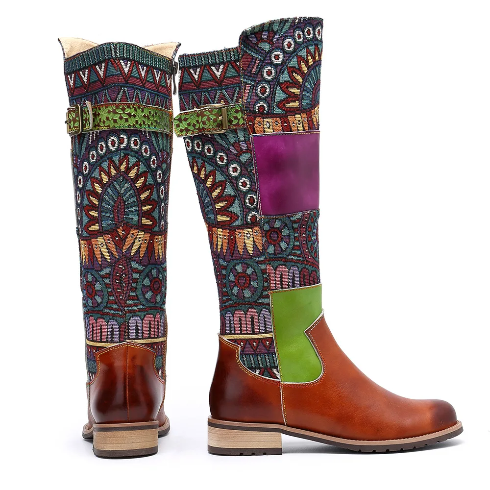 

Fashion Vintage Women Western Boots Luxury Women Knee High Boots Classic Genuine Leather Cowgirl Boots Zapatos De Mujer 2.5