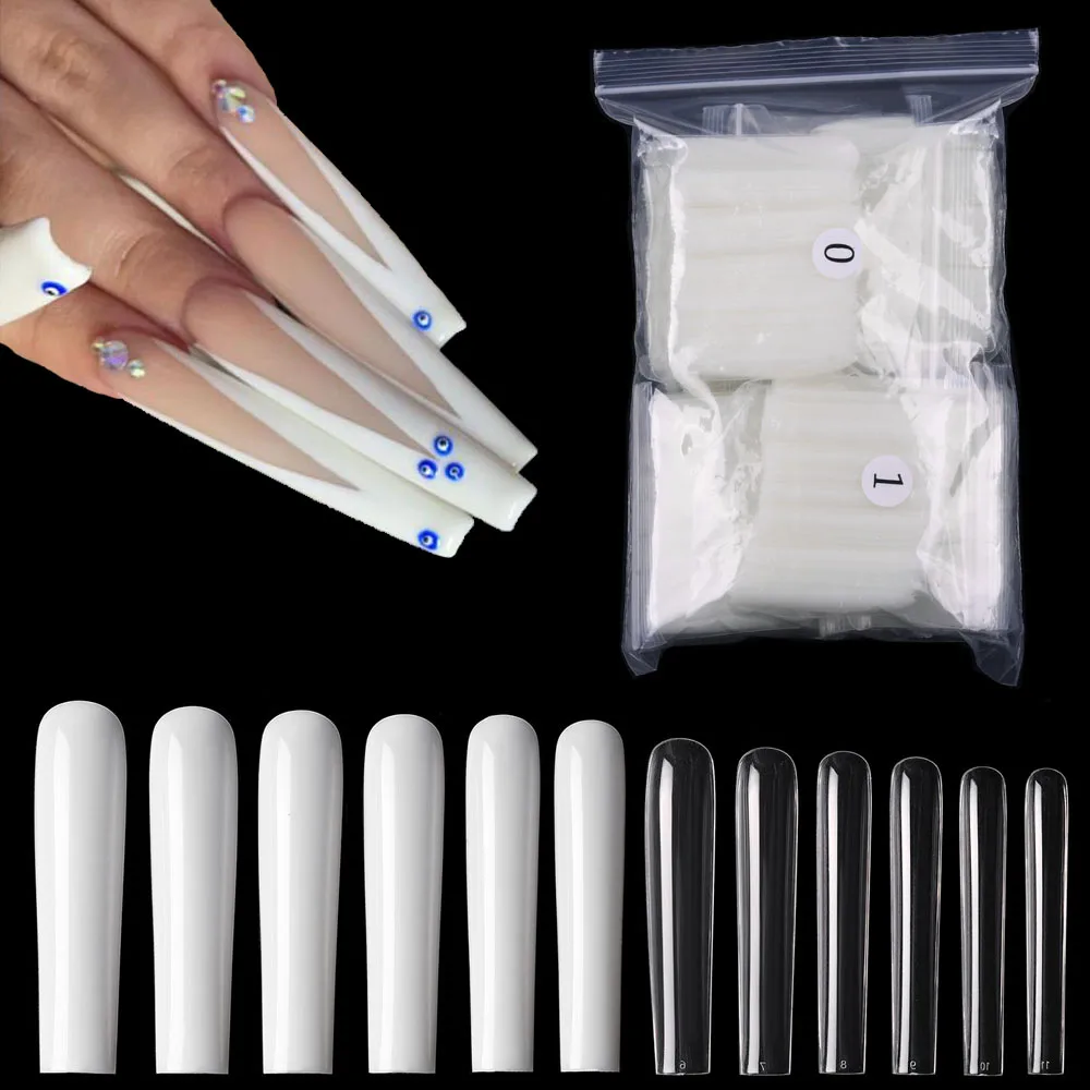 

504pcs/Bag XXXL No C-Curve Ballerina Nail Tips Full Cover Super Long Coffin 3XL Acrylic Fake Nails Art Clear/Natural False Nails