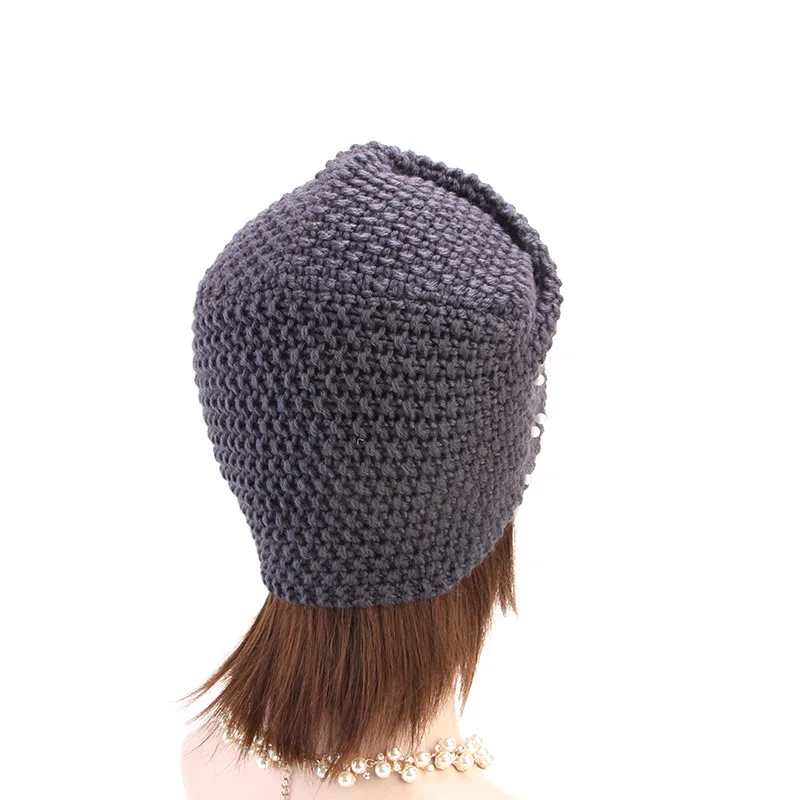 Мия Mona зимние вязанные шерстяные Кепки Для женщин Винтаж теплая шляпа с жемчугом