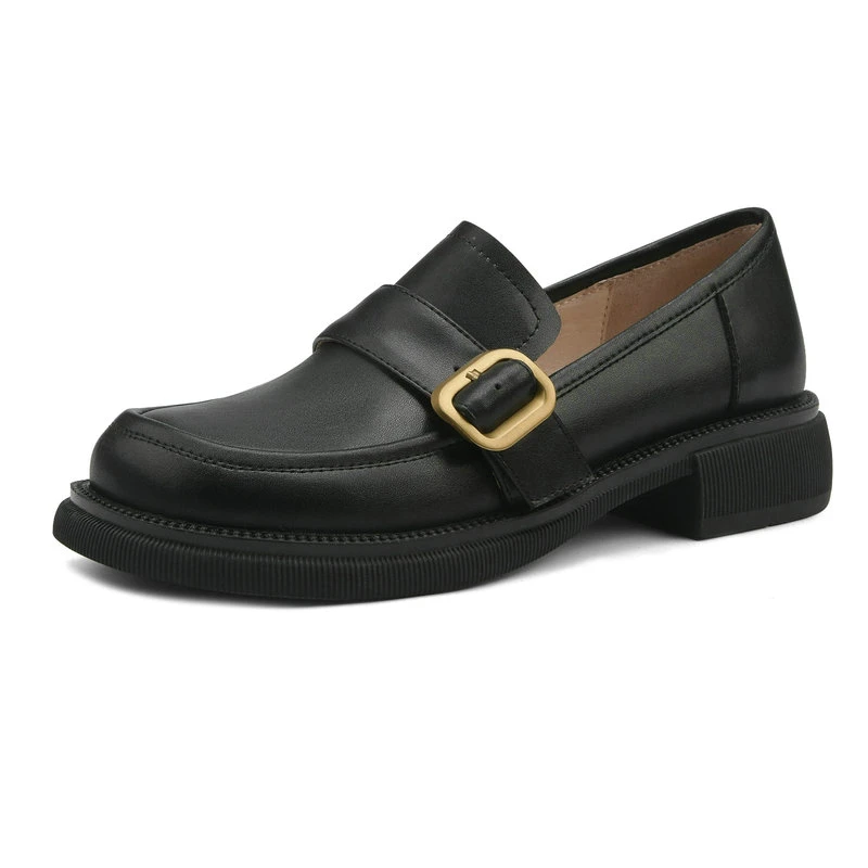 

2022 Sping Working Basic Shoes Woman Genuine Leather Mixed Colors Women Flats Metal Buckle Slip-On Loafers Size 41 42