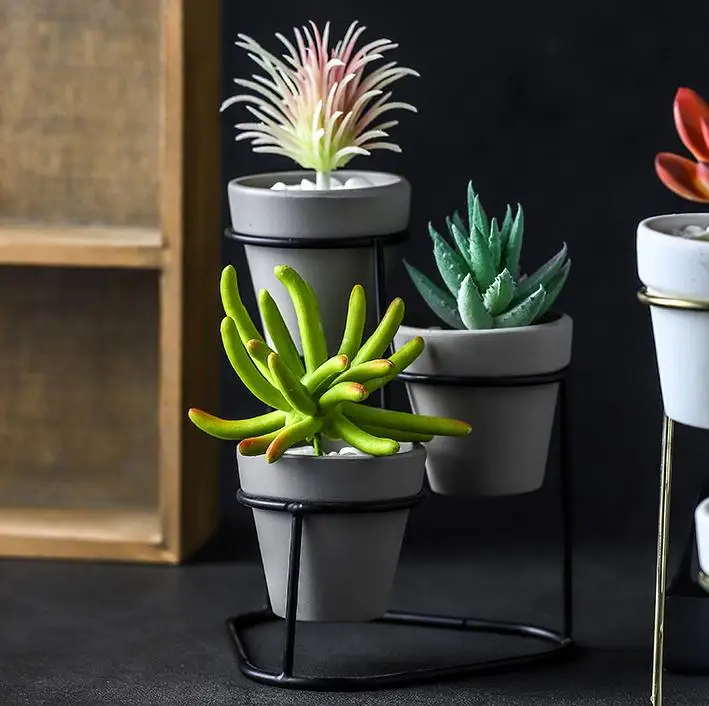 Современные керамические горшки 3 в 1 маленькие цветочные с золотыми и черными