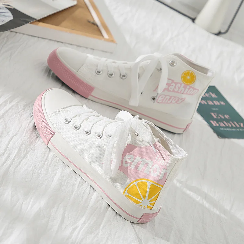 Женские кроссовки с высоким верхом повседневные холщовые спортивные желтого