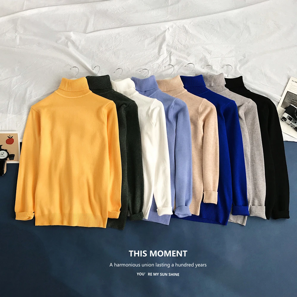 

VS&LLWQ Men's Slim Knit Long Sleeve Turtleneck Solid Causal Turtleneck Regular Sweater for Men Winter Warm High Neck Sweater New