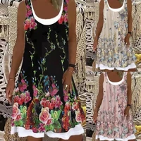 fashion flower print vintage dress 2021 party o neck beach summer elegant for women sundresses maxi dresses dresses casual q1g5