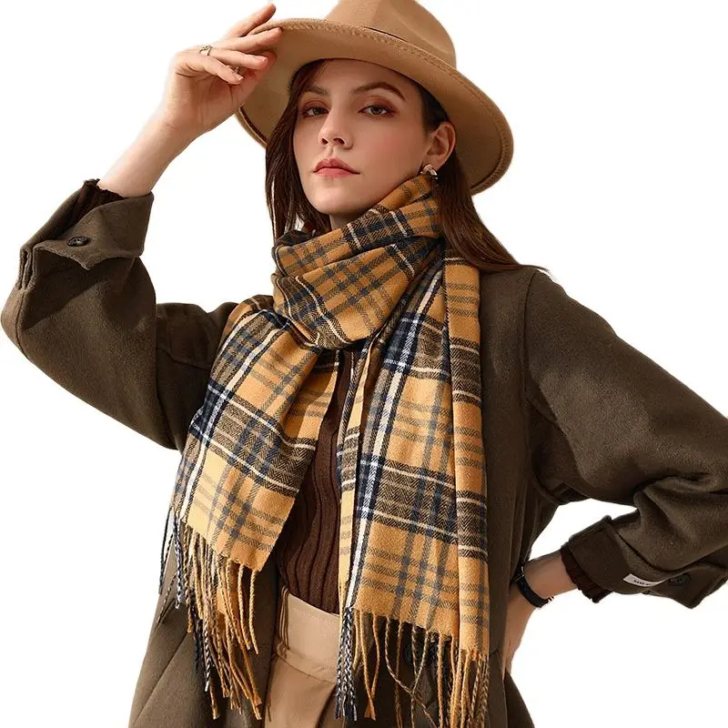 

Женский шарф, роскошный Теплый клетчатый шарф в японском и корейском стиле из искусственного кашемира, длинная шаль для осени и зимы