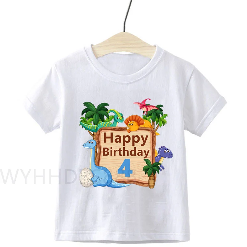 Kids Dinosaur Shirt Cute Little Dinosaur Print New Summer T-Shirt Happy Birthday T Shirt Number T Shirt Dinosaur Number T Shirt