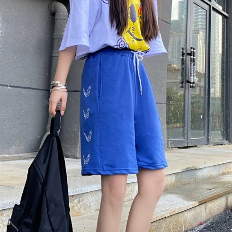 Новинка лета 2021 свободные спортивные шорты с высокой талией и прямыми по бокам в