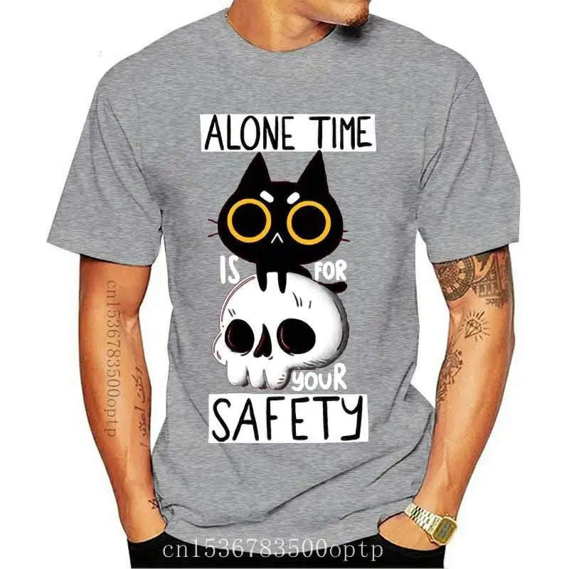 Новая надпись My Alone Time Is For Your Safety черная футболка с милым котом и черепом новинка