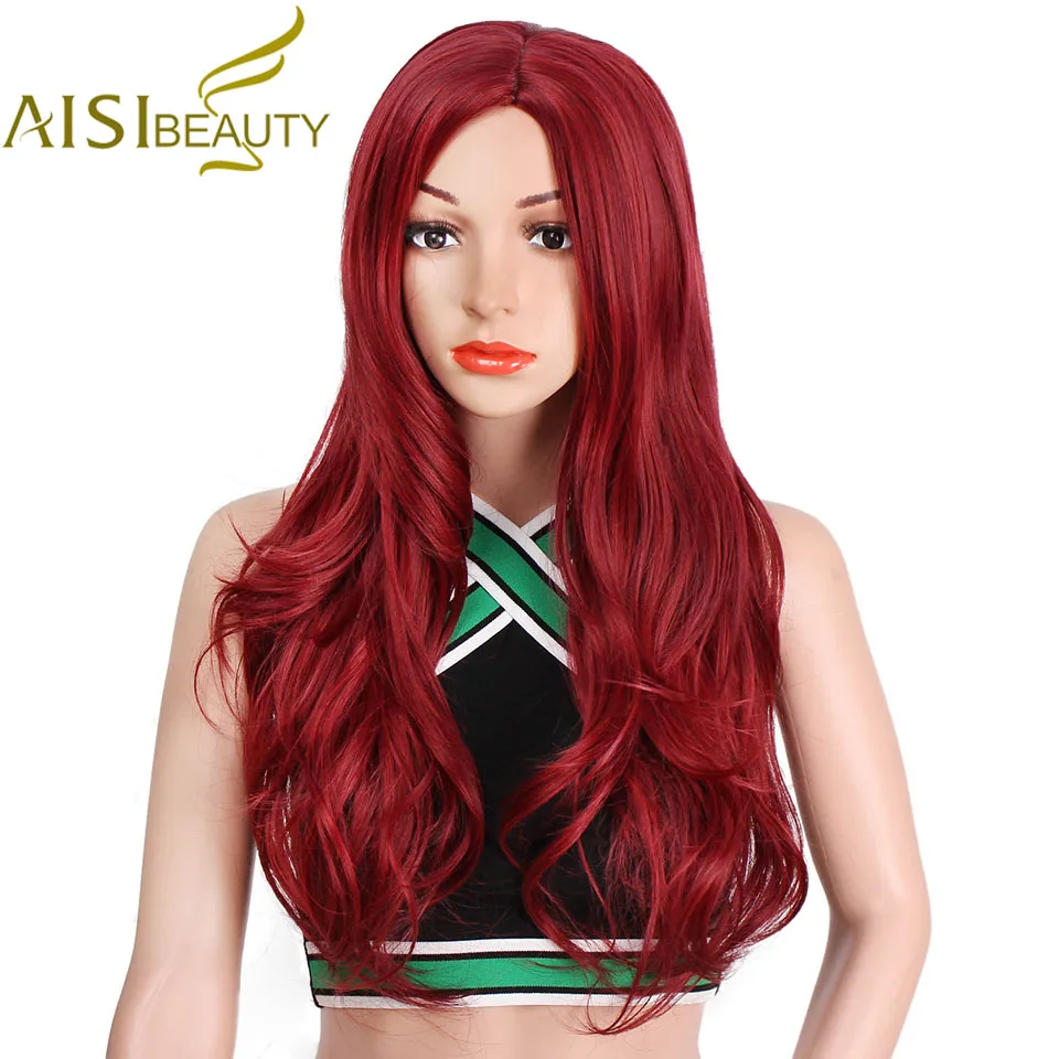 AISI BEAUTY длинные волнистые красные, черные, розовые синтетические парики для женщин Косплей вечерние женские повседневные накладные волосы термостойкие