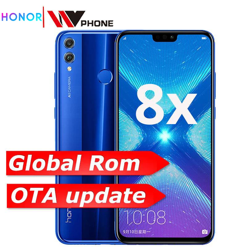 Глобальная ПЗУ Honor 8X OTA обновление smartmobile Kirin 710 Восьмиядерный Android 8,1 отпечаток пальца ID 6,5 ''полный экран 3750 мАч батарея