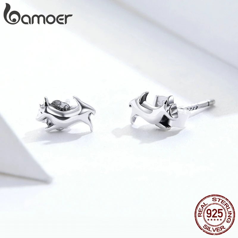 Bamoer GXE818 Оригинальные серьги-гвоздики с щенком из гипоаллергенного стерлингового серебра 925 простой минималистичный женский трендовый ювелирный подарок для девушки.