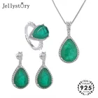 Jellystory комплект ювелирных изделий 925 серебро кольца, серьги ожерелье, нержавеющая сталь, каплевидные; В виде цветов с изумрудным Свадебные украшения для женщин подарок