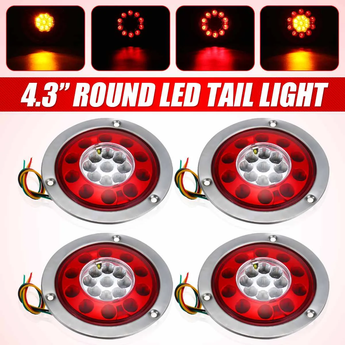

4pcs Stainless 12V 24V 19 LED Car Tail Lights Taillights Rear Stop Brake Light Signal Lamp Truck Trailer Lorry Bus Caravans