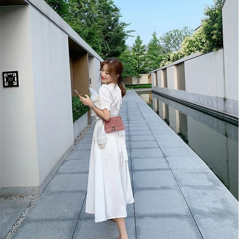 

Elegant Ruffle Dress Women French Sexy Split Dress Office Lady Casual Puff Sleeve Designer Party Dress New 2021 Women's Autumn