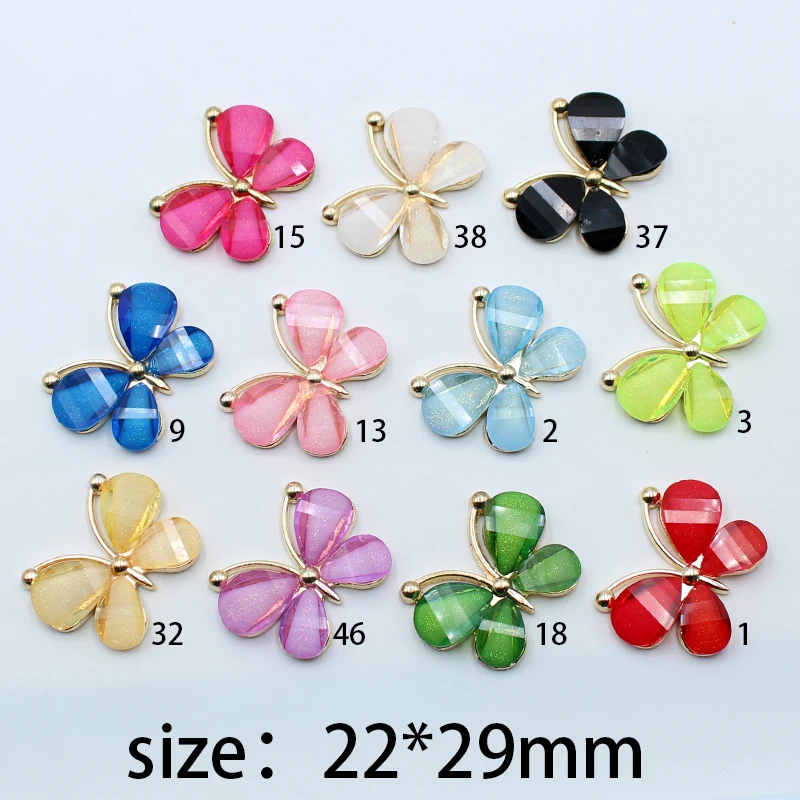

New 10pcs 22*29mm cute colorful butterfly alloy glass invitation card booklet costume decoration buckle DIY jewelry accessories