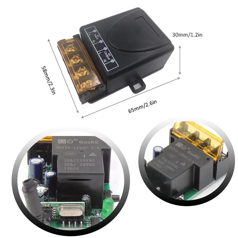 433Mhz Radio Frequency Remote Control Switch AC 220V 110V 30A Wireless Relay Receiver and Transmitter 1000 Meters Long Distance |