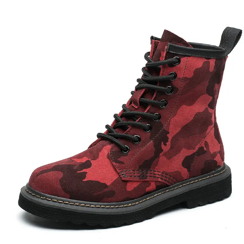 Camouflage Wine Новинка года; модные камуфляжные ботинки; женская обувь; женские ботинки из натуральной кожи; популярные брендовые Ботинки martin; дышащая обувь; Цвет Серый, винный - Цвет: Camouflage Wine