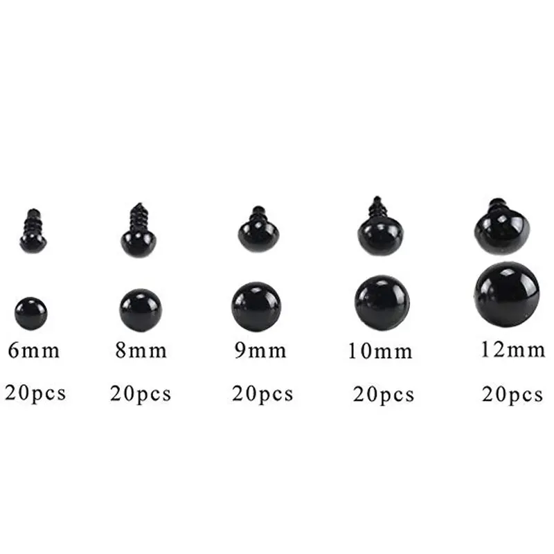 

100pcs 6-12mm 8mm 10mm 12mm Black Plastic Crafts Safety Eyes For Teddy Bear Dolls Soft Toy Making Animal Amigurumi Accessories