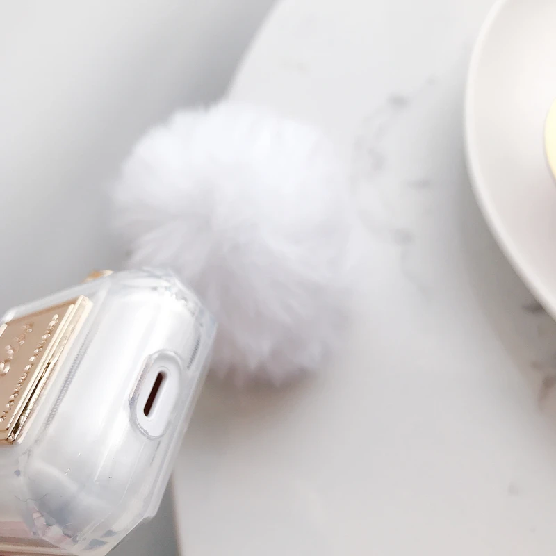 

Luxury transparent perfume bottle chain silicone cover for airpods 1 2 case Wireless charging candy Hairball Earphone coque