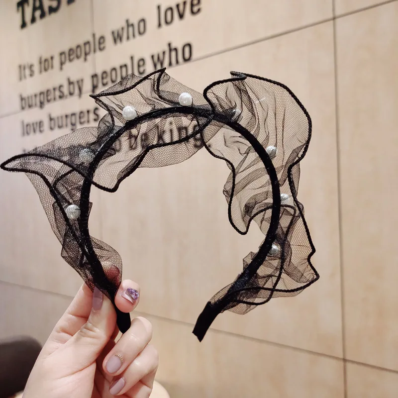 

Fashion Pearl Hair Bands For Women Girls Lace Hairband Headband Hair Accessories Hair Clips Girls Black Lace Pearl Hairband