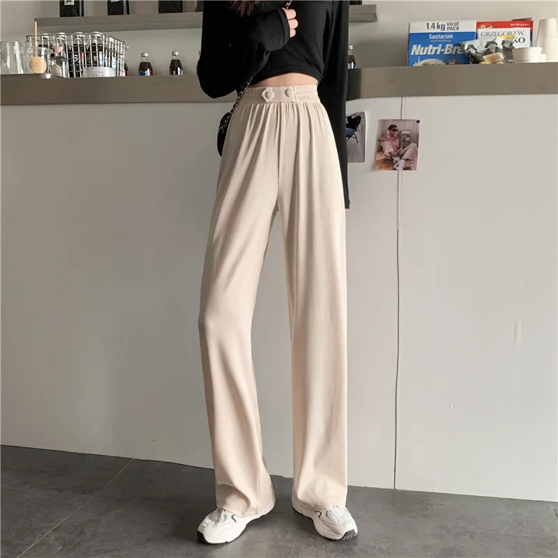 

YTX525 2021 new loose high-waist drape and thin floor-length trousers wide-leg pants