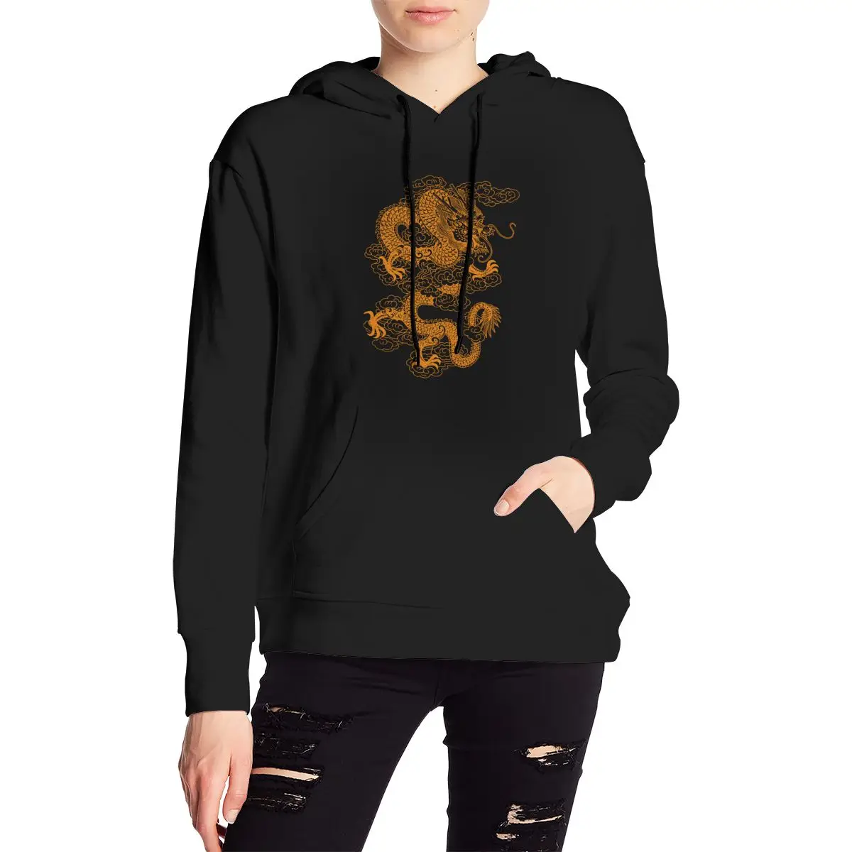 

China Graphic Print sweater 90s Women Crop Top Dragon Tattoo hoodie Tops Streetwear