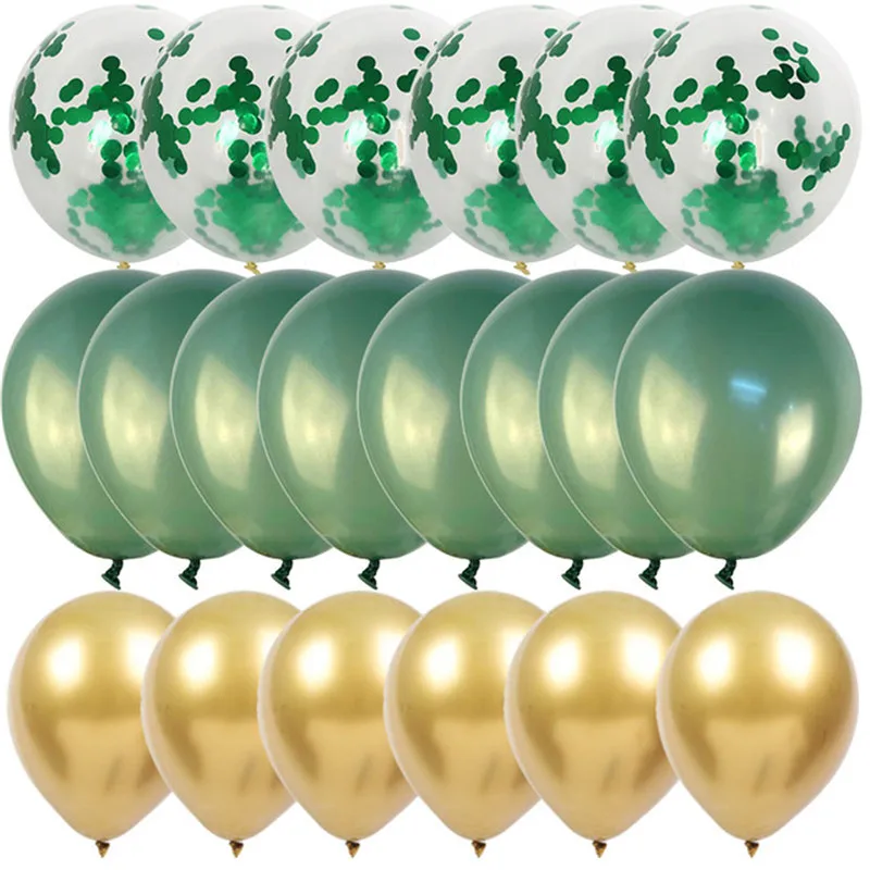 

20pcs Green Balloons Set Olive Balloon Metallic Confetti Ballon Kids First 1st Birthday Party Jungle Safari Party Decor Supplies