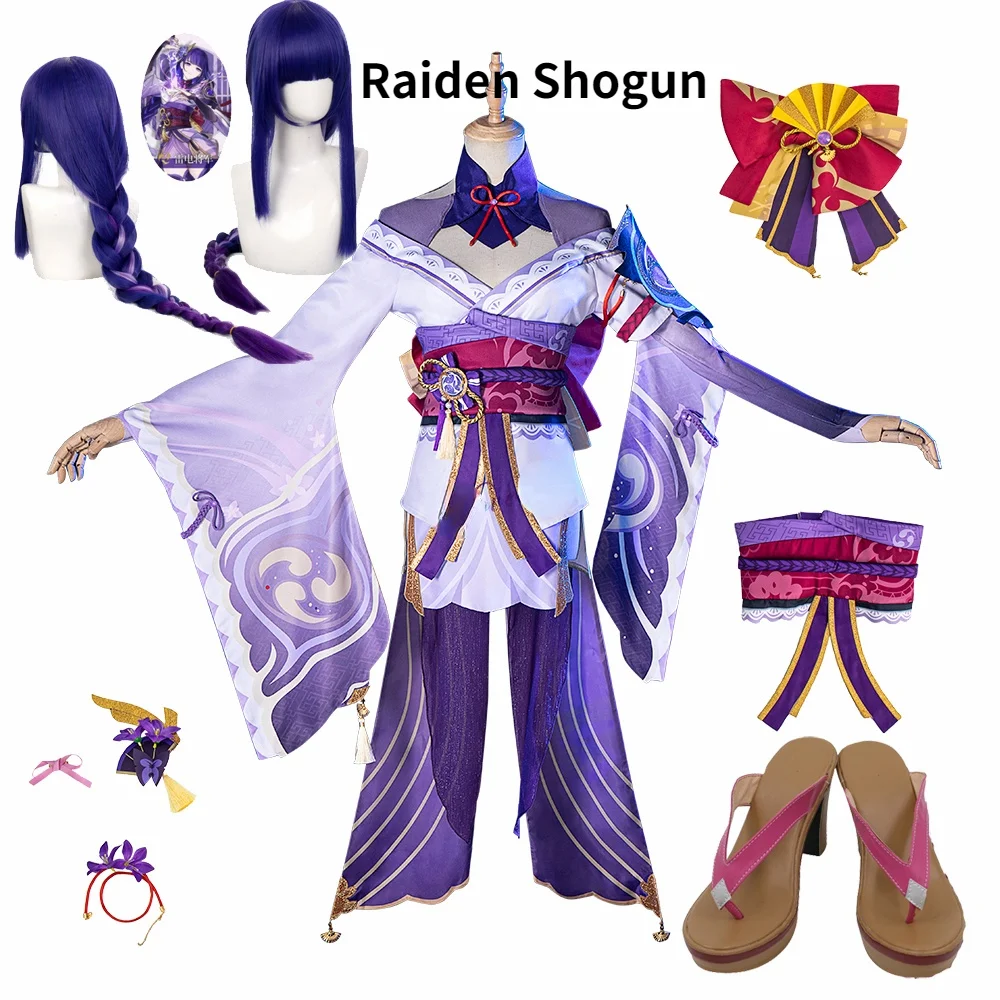 

Game Genshin Impact Raiden Shogun Cosplay Costume Baal Wig Shoes Cosplay Costume Sexy Women Kimono Dress Uniform Party RolePlay