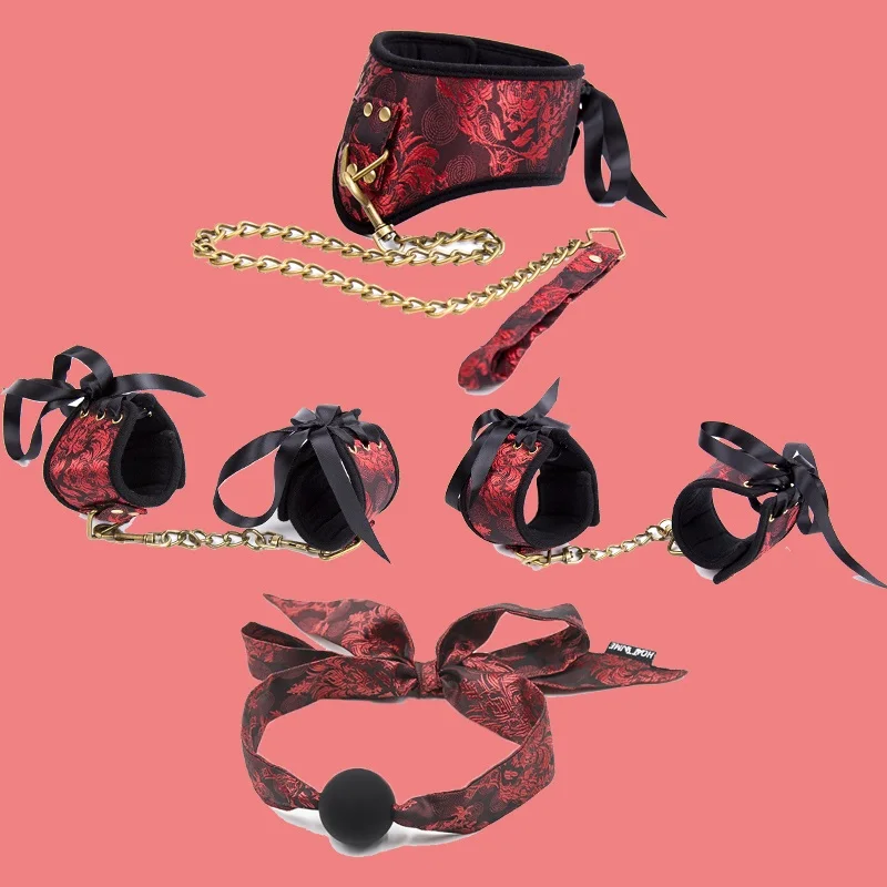 Vintage Metal Soft Sponge Sex Handcuffs Ankle Cuffs Bondage Collar Set  Toys for Couples Erotic Womens Lingerie
