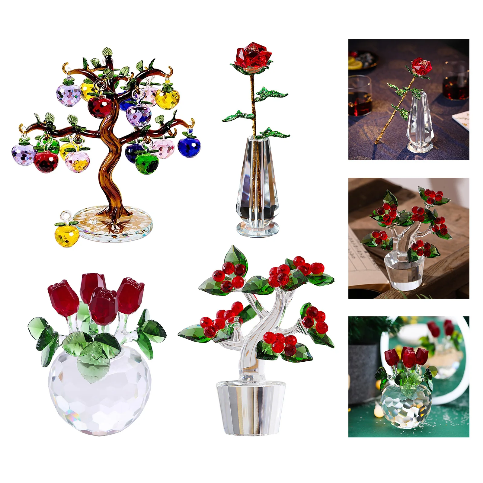 

Crystal Ornaments Simulation Flower Rose Statue Sculpture Office Home Decoration Crystal Floral Decor Hotel Desktop Ornament