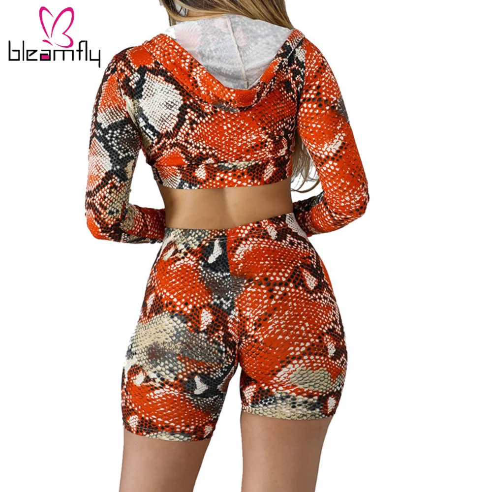 Женский комплект из двух предметов укороченный топ на молнии с принтом змеиной