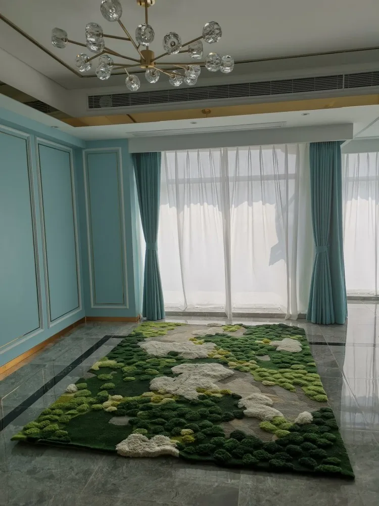 Скандинавская зеленая серия 3D шерстяной коврик ручной работы с узором