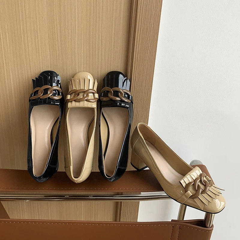 

Genuine Leather Stiletto Medium High Heels Square Toe Pumps for Women Shoes Woman 2021 Newest Party Hoes Woman Heels for Women