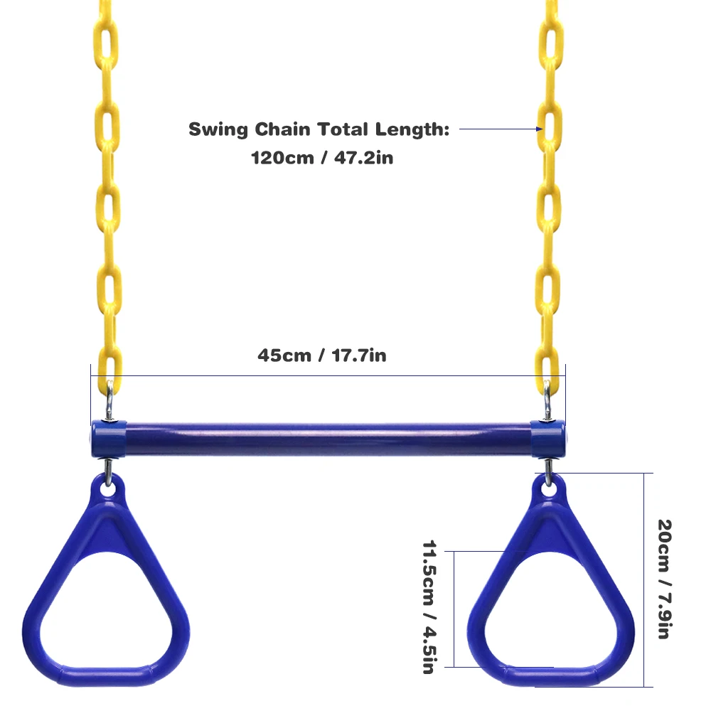 

Trapeze Swing Bar and Rings Heavy Duty Playground Swing Set with 47'' Plastic Coated Chains and Carabiners