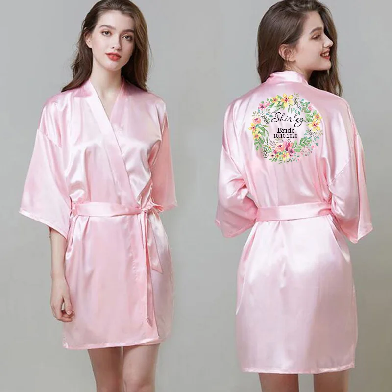 

Wedding Long Robe Flower Print Team Robe Silk Satin Robes Bride Bridesmaid Robes 8 colors