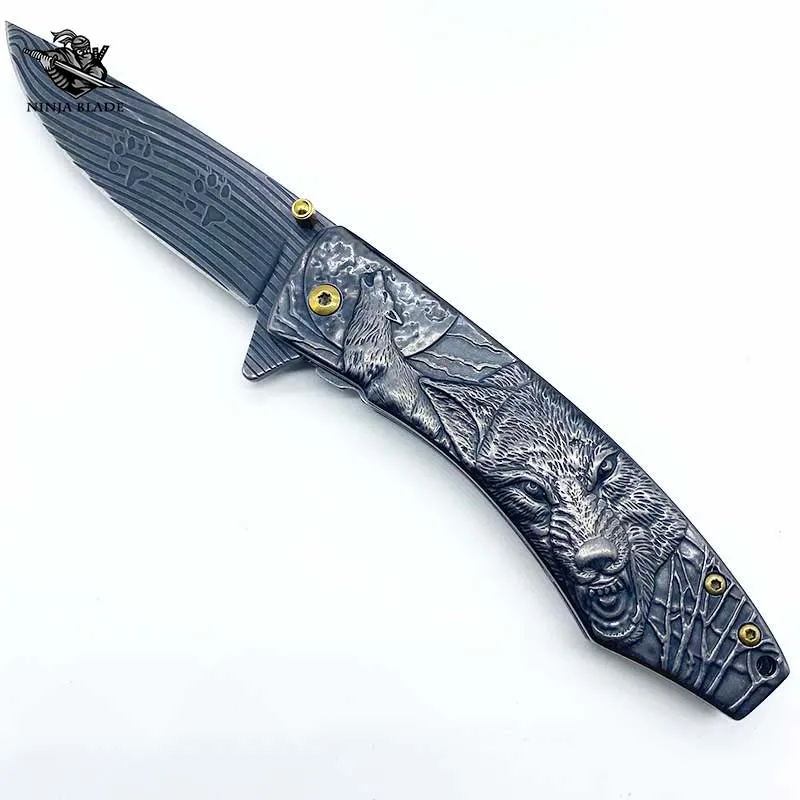 Одиночный волк карманный нож скульптура животного ручка Jackknife острые лезвия