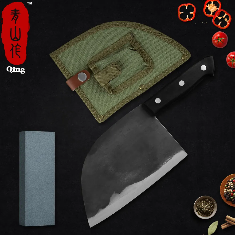 Qing Ножи ручной работы молоток нарезки Кливер Chop кости рыбы кухонный нож из