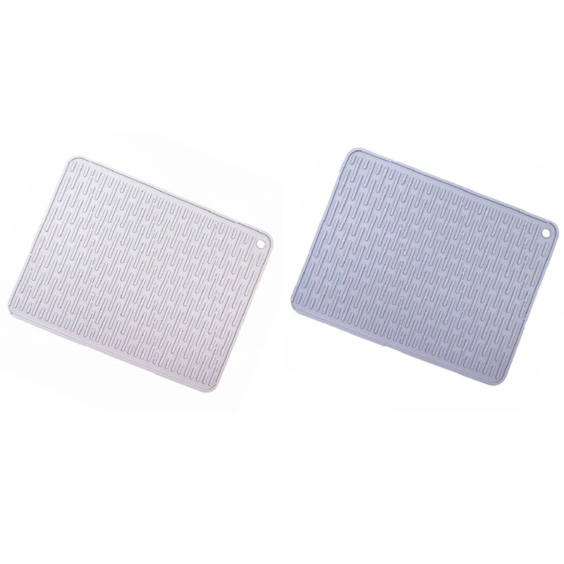 

2 Pcs Large Silicone Placemat Dish Drying Mat Draining Table Drain Mat Pot Holder Cup Coaster, Light Gray & Dark Gray