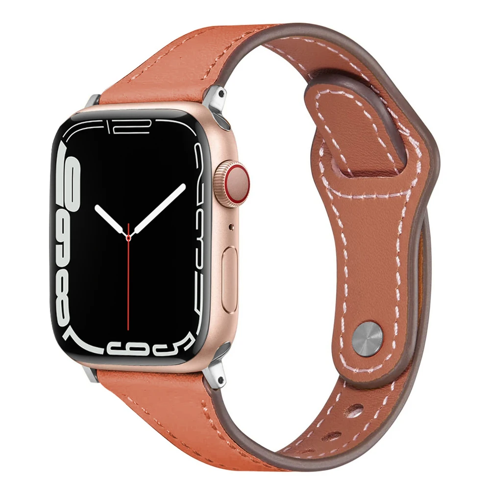 

Ремешок кожаный женский для Apple Watch 7 6 SE, тонкий браслет для iWatch Series 3 2 1 38 мм 42 мм, 40 мм 41 мм 44 мм 45 мм