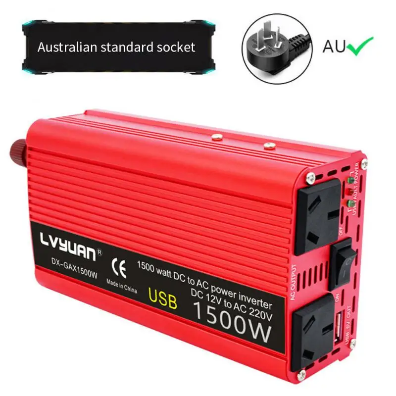 

1500W Peak Power Inverter DC 12V to AC 220V Auto Portable Charger Converter Adapter Modified Sine Wave Universal/UK/AU/US Socket