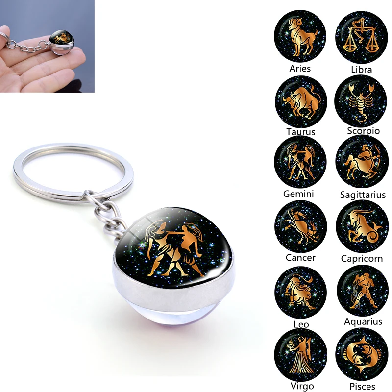 12 Созвездие двухсторонний стеклянный шар брелок подвеска с зодиакальной