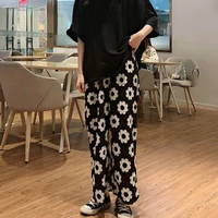 casual pants women floral casual loose womens wide leg trousers summer thin breathable fashion sweet all match simple harajuku