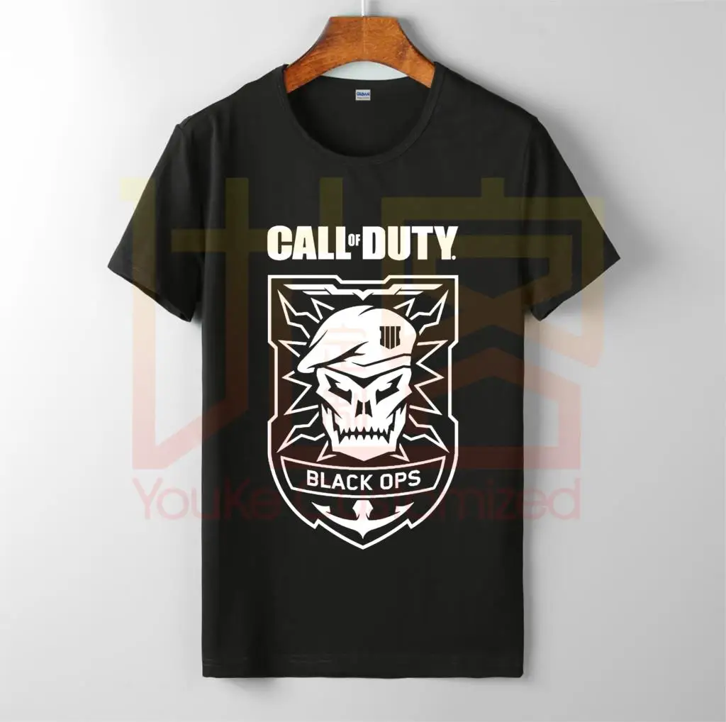 Футболка с надписью Black Ops Skull Мужская брендовая футболка круглым вырезом 100%