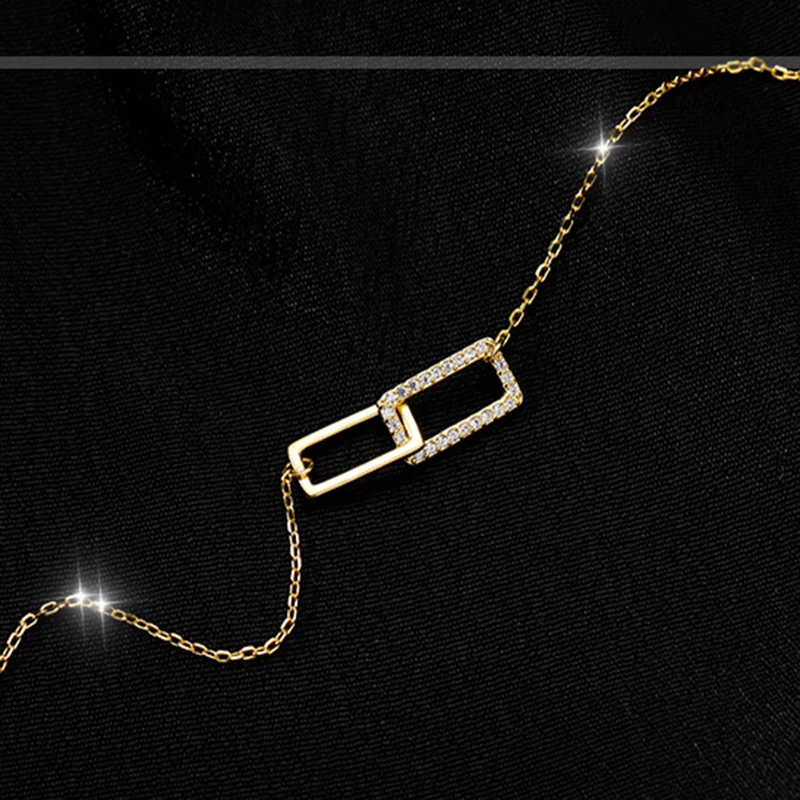 

Rectangle Necklaces Luxurious Design 925 Sterling Silver Pendant Necklaces CZ Zirconia Necklaces Double Square Girl Choker