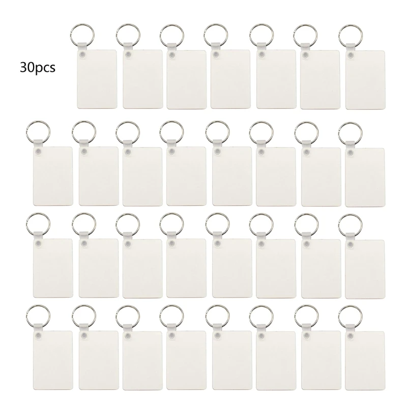 

30Pcs Wooden Hardboard Keychains Blank Rectangle MDF Keychains Sublimation Heat Transfer Keychains Kit Jewelry Making