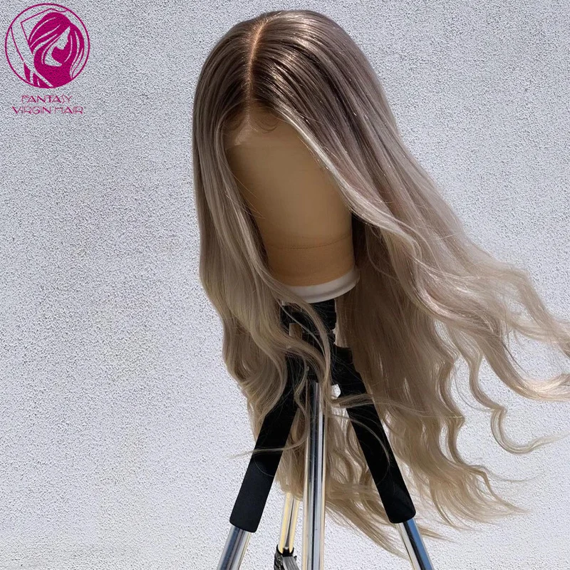 

Long Wig 24"26"28" Ombre Light Grey Blonde Lace Front Wig 13x4/13x6 Natural Wave Human Hair Wigs Brazilian Remy Hair 150% 180%
