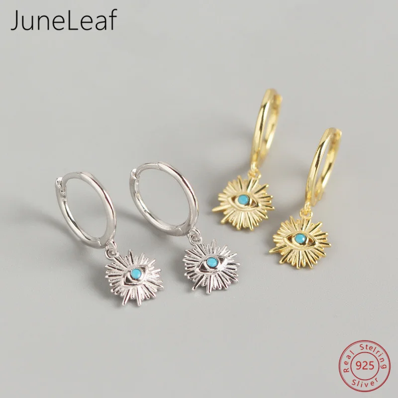 

JuneLeaf Luxury Real 925 Sterling Silver Round Blue Zircon Demon Eye Stud Earrings For Women Evil Eyes Ear Hoop Korea Jewelry