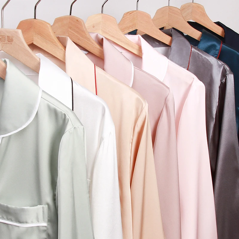 

Summer Satin Pajamas Women White Pyjamas Mujer PJ Full Sleeve Sleepwear Ladies Nightwear Imitation Silk Pijamas Femme Nuisette